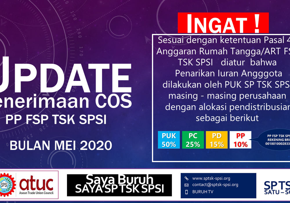 UPDATE PENERIMAAN COS PP FSP TSK SPSI - MEI 2020